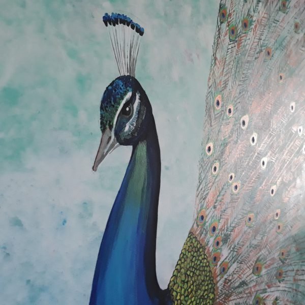 Large peacock canvas (BIRD102, closeup)