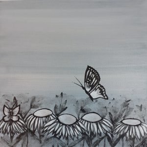 Abstract silver butterfly canvas (BUTTERFLY103)